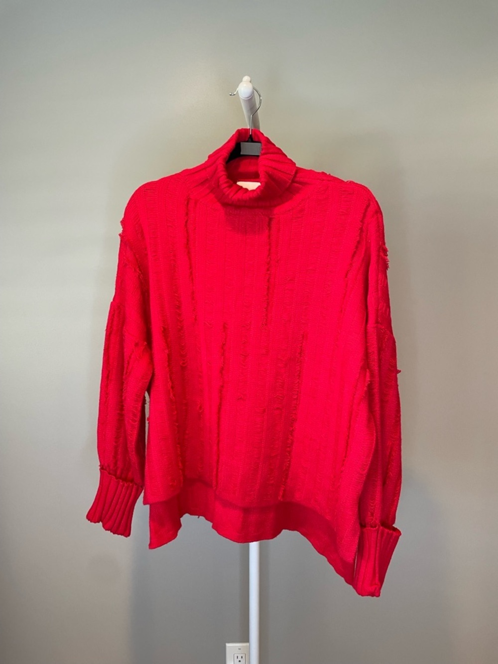 Gilli Bright Red Turtleneck Cable Knit Sweater w Distressing - Medium